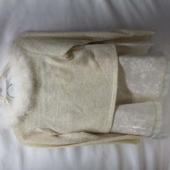 New Bonniejean cream with fur 2 pieces girl set size 8 - Picture 4 of 6